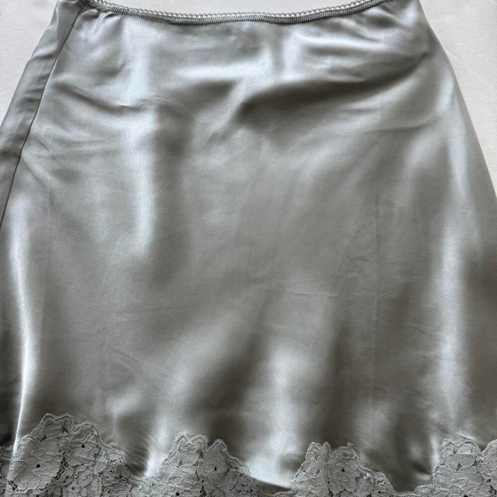 Grayblue real silk midi skirt with lace trim - Picture 3 of 4